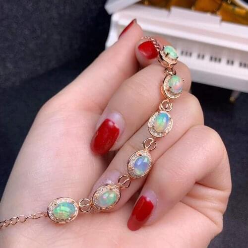 100% Natural And Real Opal bracelet Solid S925 Sterling Silver For Women Colour Gem Stone Rings Fine Jewelry