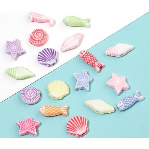 Linsoir 100pcs/Lots Plastic Beads Marine Life Jewelry Accessories Charms for Bracelet Making Fish Bead Mix Color Gift for Child