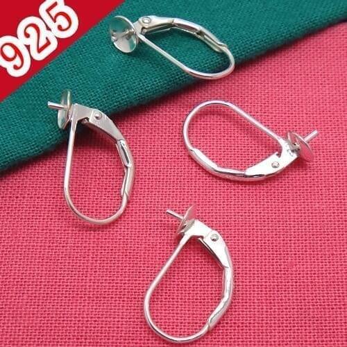 Factory Price-Min 20piece,925 Sterling Silver Color 17*10mm Lever-back Earring Hook Parts with 4mm Tray for diy Earring Jewelry