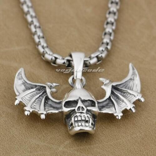 Devil Wing Skull 925 Sterling Silver Mens Charms Pendant 9E015