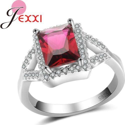 Elegant Shiny Attractive Square Cubic Zirconia Stones Real 925 Sterling Silver Women Lady Wedding Anillos Mujer