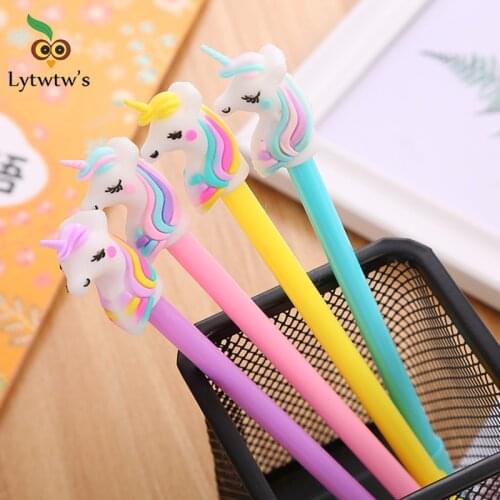 1 Piece Lytwtws Cute Kawaii Multicolour Gel Pen Korean Cartoon Creative Unicorn School Office Stationery Pens