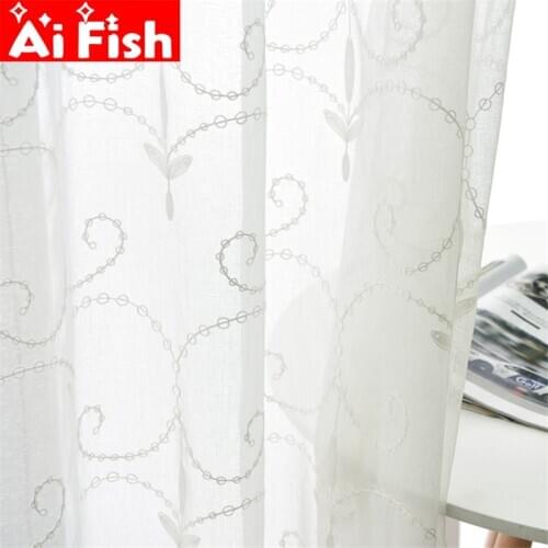 Living Room Modern Geometry Rattan Leaf Tulle Curtains Bedroom Kitchen Blinds Decoration Embroidered Tulle Cortinas X069-3