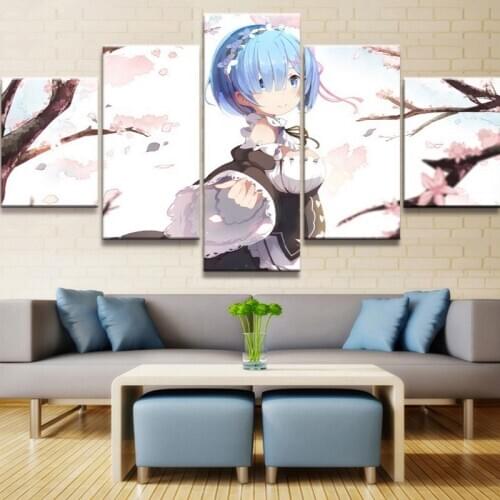 5 Piece Painting Canvas Re Life in a different world from zero Rem Anime Wall Art HD Print Painting Home Decor Living Room