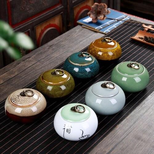 Ceramic Ice Crack Puer Tea Caniister Tea Box Kiln Changed Tea Caddy Sealed Storage Jar Kitchen Drinking Teaware Accessories