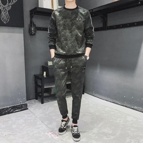 Mens Sporting Suit O-neck Fashion Casual Two Piece Set Spring Autumn Pullover Streetwear Male Jackets+pants Clothing Sets
