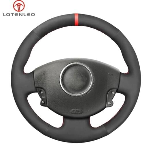 LQTENLEO Black Suede Hand Sewing Car Steering Wheel Cover for Renault Megane 2 2003-2008 Kangoo 2008-2012 Scenic 2 2003-2010