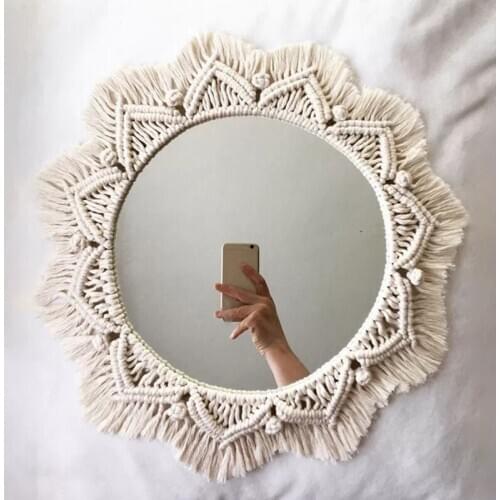 Macrame Mirror Handmade Tapestry Makeup Mirror Compact Bohemia Decoration Home Bedroom Decorative Mirrors Wall Mirrors