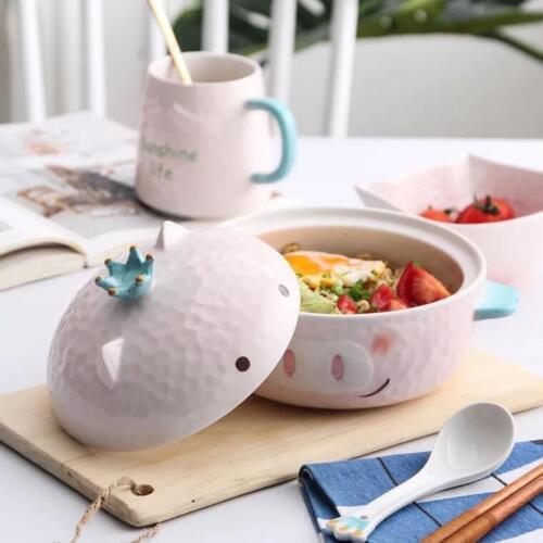 Cartoon pig Sauce dish Small Chips Snacks Dishware Dishes Children Dinner Plate ceramic bowl Lovely Dish Spoon tableware