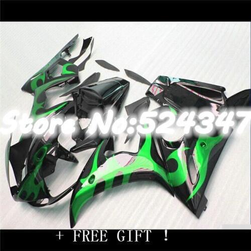 Custom free motorcycle fairings set for 2003 2004 2005 R6 03 04 05 YZF R6 green flame fairing kits body repair parts-Nn