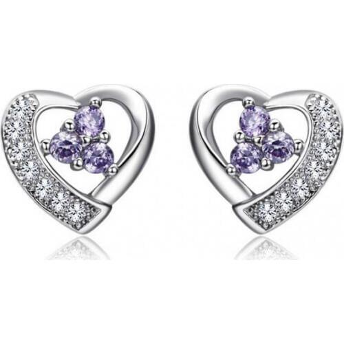 New Hot Fashion Thread-shaped Hollow Imitation Diamonds Purple Crystal Silver Plated Earrings Jewelry, Wholesale Women Gift