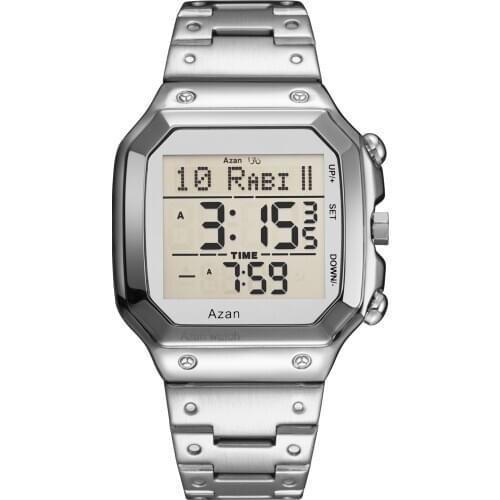 2021New Arrival Muslim Prayer montre watch rose gold stainless steel Islamic Azan wrist Watch digital led watch 6001