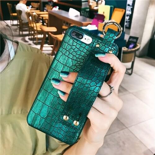 Plain With Wrist Strap Case For iPhone 12 11 Pro XS Max Case Leather Hard Cover Coque For iPhone 8 Plus 7 Plus X XR Fundas Capa