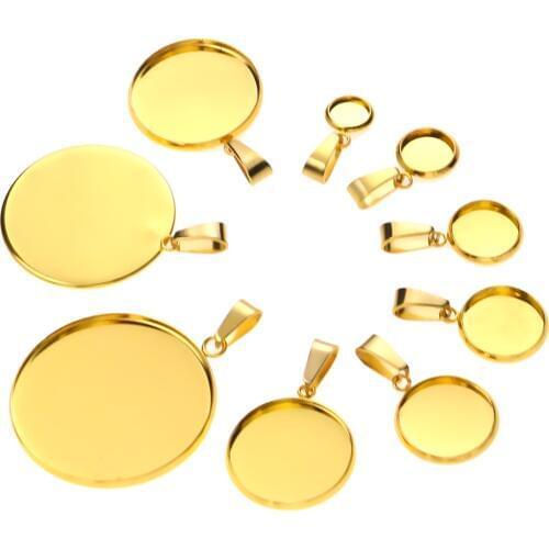 10pcs Gold Stainless Steel Bases 6/8/10/12/14/16/18/20/25/30mm Cabochon Cameo Base Tray Bezel Blank Necklace Pendant DIY Jewelry