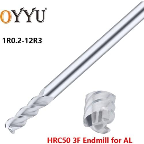 OYYU 1pcs 75/100L 3 Flute Corner Radius End Mills processing Aluminum Carbide Tungsten Steel Milling Cutter CNC Router Bit
