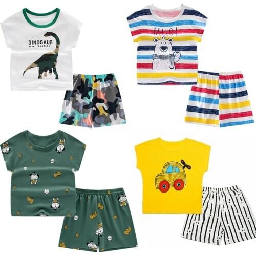 Childrens Pajamas Kids Boys Clothes Sleepwear Set Toddler Homewear Cartoon Nightwear Summer Pyjamas Short Sleeve Girls Clothes