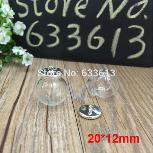 SALE Free ship 100sets/lot 20*12mm(opening) glass globe &12mm silver base set DIY glass bubble glass vial pendant glass bottle