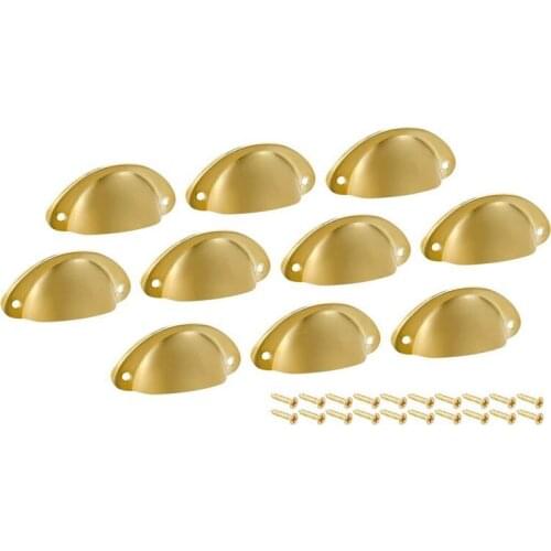 Cup Drawer Pull Kitchen Cabinet Handle Gold Tone, 66mm Hole Centers, 10 Pack