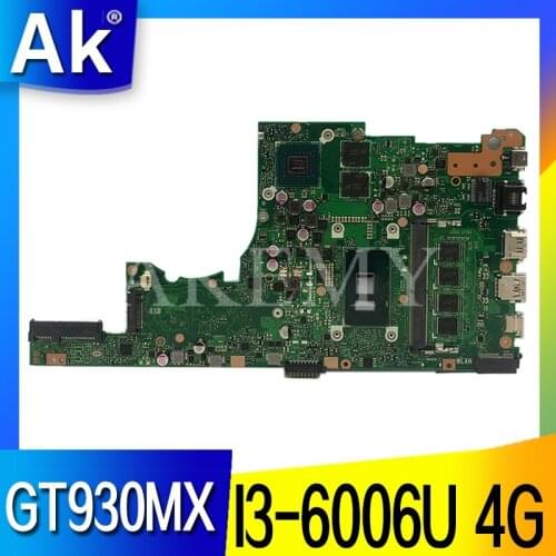 SAMXINNO For Asus X405U X405UN X405UR X405UQ X405URP X405UF Laotop Mainboard X405UR Motherboard W/ I3-6006U 4GB RAM GT930MX