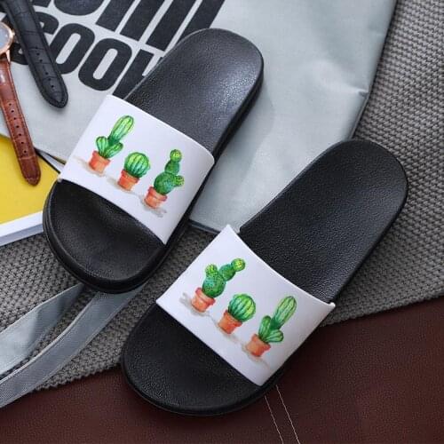 Shoes for Woman Green Plant Printing Cactus 2021 women Shoes Open Toe Flip Flops Outdoor Indoor Home Non-slip Slides Shoes Women