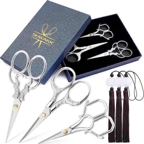 SHWAKK Embroidery Scissors Crafting Sewing Threading Needlework Stainless Steel Scissors for Sewing Handicrafts Tool Craft Art