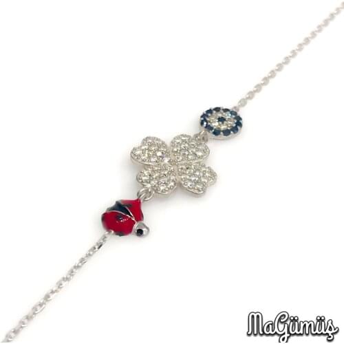 Clover Leaf Ladybug The Genres Change Stylish Silver Lady bracelet