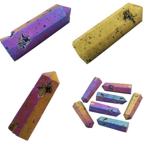 TUMBEELLUWA Titanium Coated Agate Druzy Geode Crystal Quartz, Self Standing 6 Facet Point Heailing Figurine Specimen 2.9''-3.3