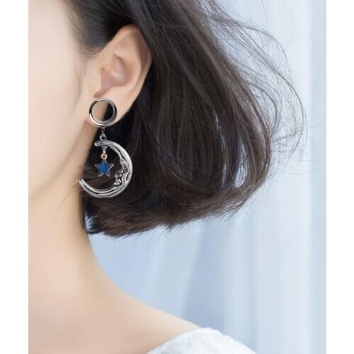 1 Pair Tunnels Ear Plugs Dilatacions oreja Expansores Ear Piercing moon Pendientes stainless steel Ear Gauges Body jewelry