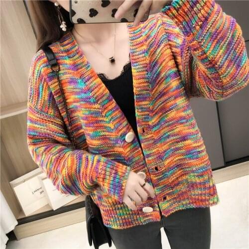 Knit Cardigan Womens Sweater Coats Autumn and Winter Long Sleeve V-neck Oversized Sweater