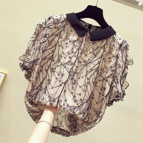 2021 Summer New Floral Chiffon Women Blouse Turn-Down Collar Ruffles Loose Lady Elegant Pulls Outwear Coat Tops X522