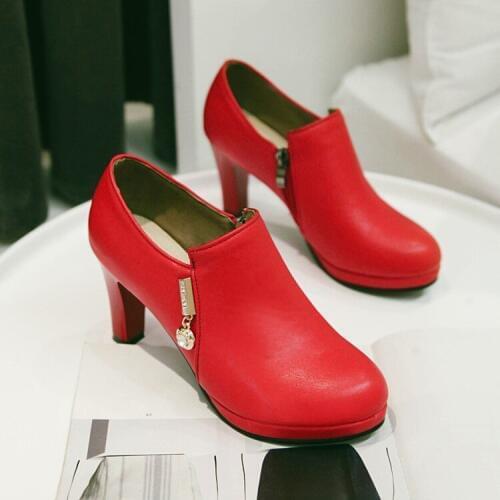 Big Size boots women shoes ankle boots for women ladies boots Metal trim round head side zipper