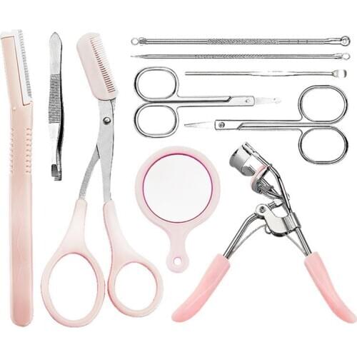10PCS Eyebrow Tools Kit Portable Professional Eyebrow Grooming Set Makeup Tool Women Eyebrow Scissor comb for Women Girl