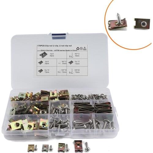 170Pcs/Set Spire Clips U Nuts Fasteners Flange Self Tapping Screws Parts Assortment Kit Rust resistance For Car Motorcycles