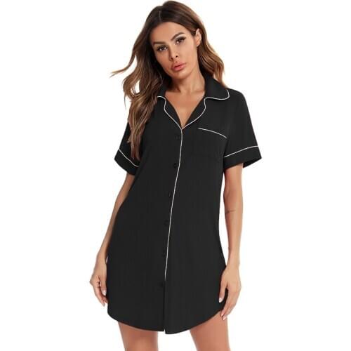 2021Summer Womens Nightdress Modal Cardigan Shirt Collar Home Wear Women Sleepwear Sexy Nightwear Sleep Tops Night Gown