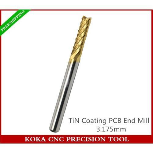 3.175mm(1/8'')*3.175mm,Freeshipping CNC PCB Bit,Micro PCB Board End mill,TiN coated Tungsten steel cnc tool,Smooth chip removal
