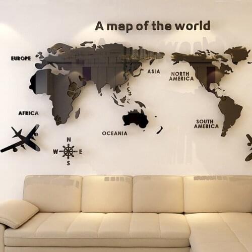 DIY 3D large Acrylic World Map Wall Stickers For Office Living Room TV Background home Decoration accessories Home Decor