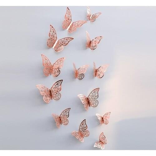 12 Pcs/Set 3D Wall Mirror Stickers Hollow Butterfly for Kids Rooms Home Wall Decor DIY Decals Fridge Stickers Room Decoration