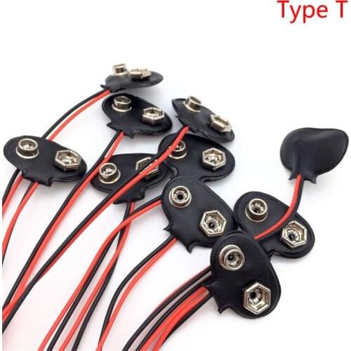 5pcs/lot 9V Battery Clips 15cm Black Red Cable Connection Connector Buckle With Type T Type I