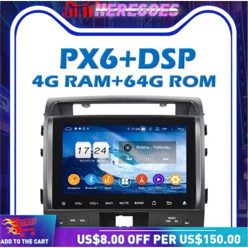 PX6 DSP Android 10.0 4GB + 64GB Car DVD Player Wifi Bluetooth 5.0 RADIO GPS For Toyota land cruiser 200 2008 2009 2010 2011 2012
