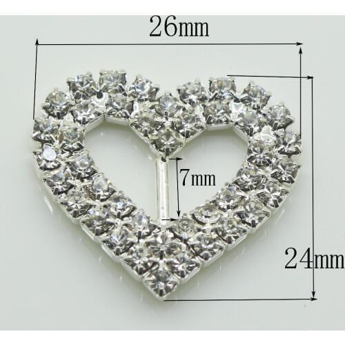 Heart 10Pcs/Set 26*24mm Shiny Rhinestone Buckles Diamond Accessories Invited to the Wedding Rbbon Rlider DIY Hair Ornaments