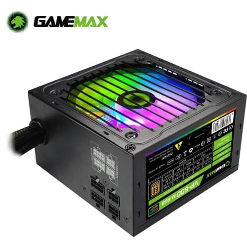 GameMAX PSU RGB PC Power Supply 600W Semi Modular 80+ Bronze, RGB Fan ATX Half Modular Power Supply GAMEMAX VP-600-M-RGB