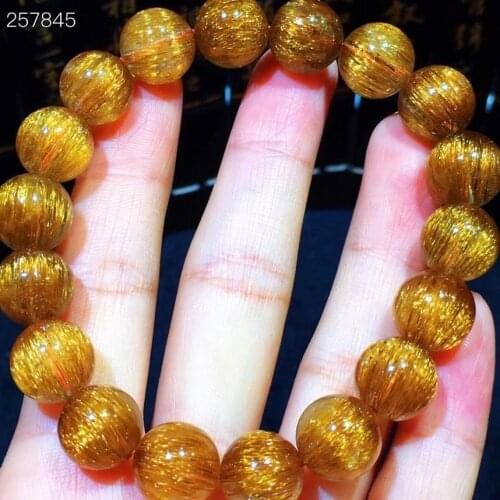 Genuine Natural Copper Rutilated Quartz Bracelet Cat Eye 12mm Crystal Clear Round Beads Women Man Bracelets AAAAAA