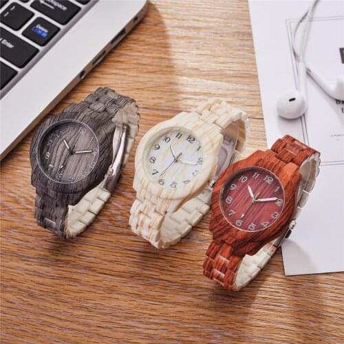 Women Luxury Imitation Wooden Watch Vintage Acrylic Strap Band Quartz Wood Color Watch Female Simple Clock