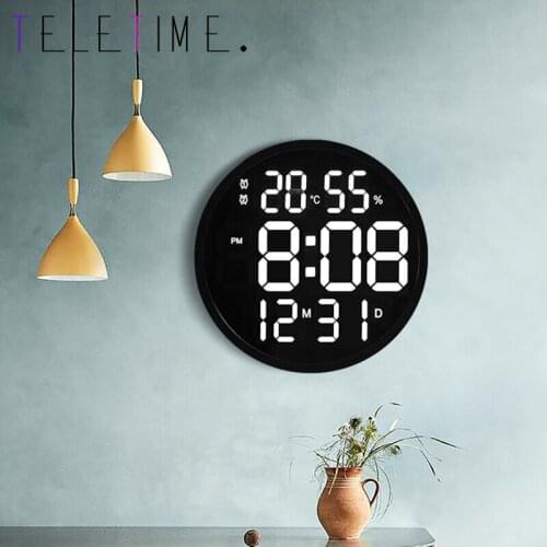 12 Inches Digital Electronic LED Wall Clock Luminous Large Clock Digital Temperature And Humidity Electronic Clock Modern Design