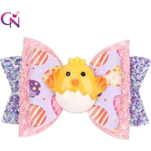 CN 10 Pcs/lots 3"Easter Day Hair Clips For Girls Kids Glitter Leather Stack Rabbit Hair Bows Hairpins Hairgrips Hair Accessories