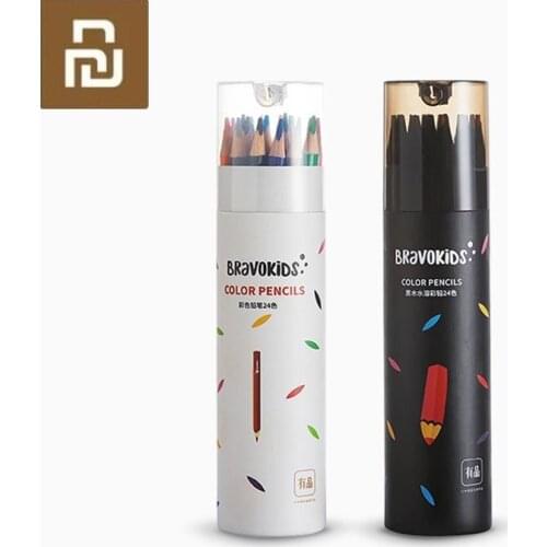 Bravokids Color Pencil 24 Color / Water Soluble Black Wood Color Lead 24 Color Suitable for Childrens Painting