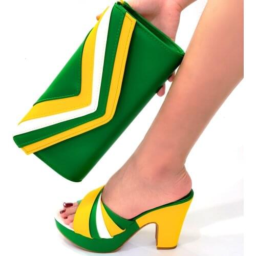 Doershow New Arrival African Wedding Shoes and Bag Set green Italian Shoes with Matching Bags Nigerian Women party! SNY1-16