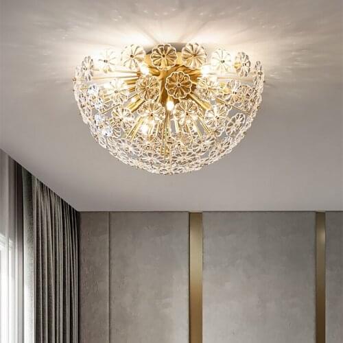 FKL Modern Glass Flower Round Chandelier Living room lamp Copper Petal Semicircular Ceiling Lamp Bedroom Dining room Lamp
