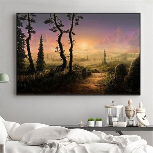 Mountain Landscape Paintings Tree Posters and Prints Bird Art Canvas oil painting Fantasy for living room wall decor Cuadros