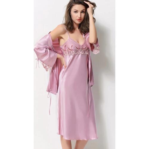 Xifenni Robe Sets Female Faux Silk Sleepwear Women SILK Bathrobes Two-Piece Sleeping Dresses Sexy Lace Home Clothing 2703